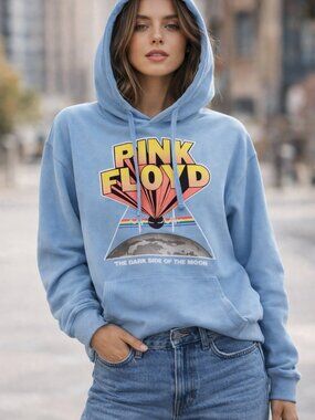 Pink Floyd retro style blue hoodie with album cover logo